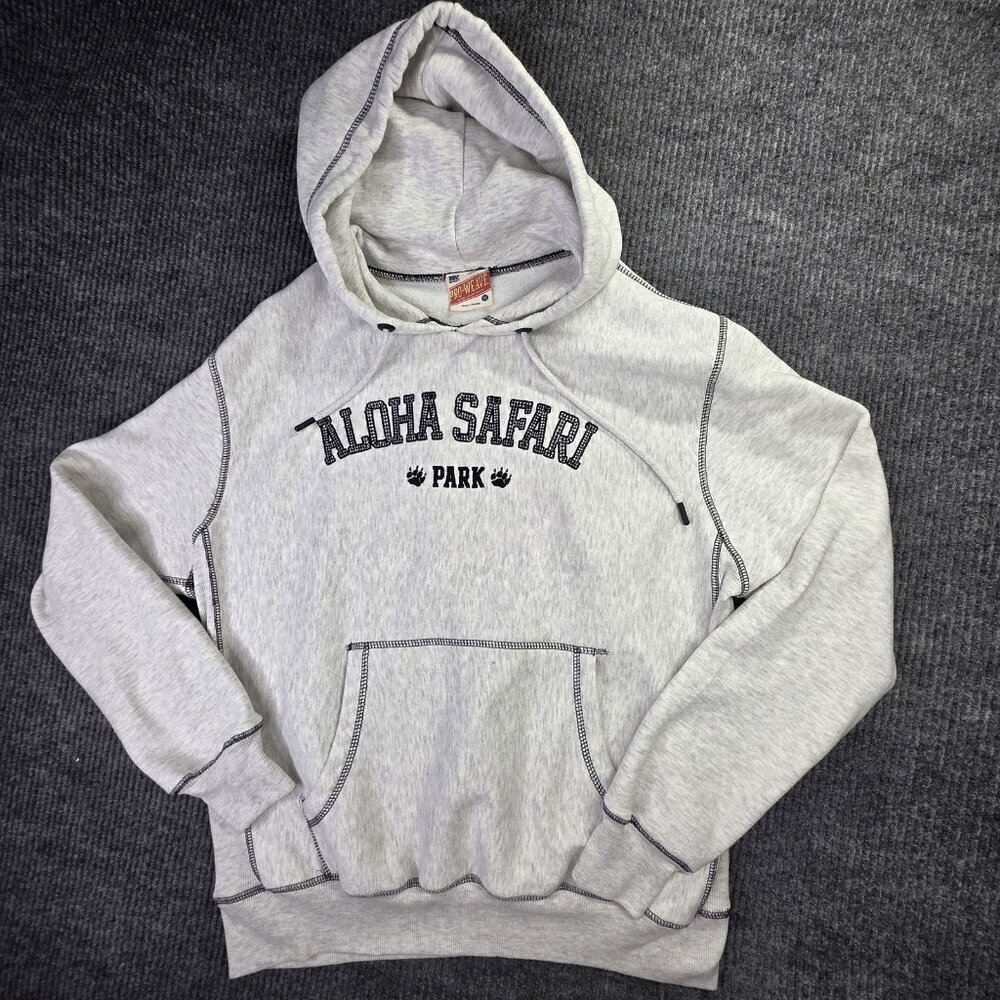 Aloha Safari Park Hoodie Mens Medium Gray Pullover Embroidered Animal Rescue NC